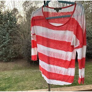 Tommy Bahama Women XSmall 100% Linen Top Shirt Red White Striped Pullover L/S